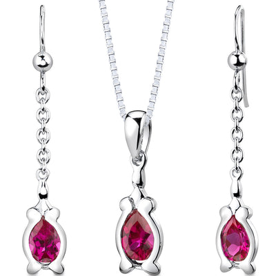 Ruby Pendant Earrings Set Sterling Silver