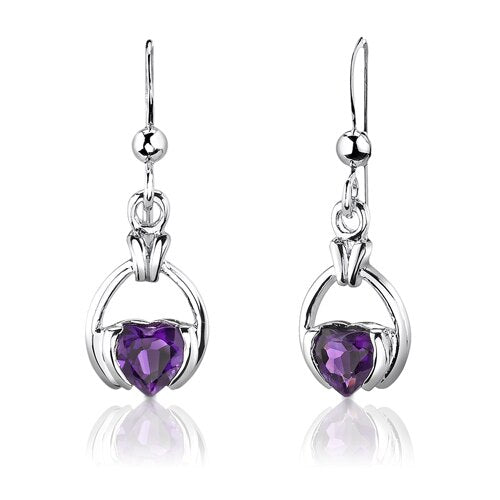 Amethyst Pendant Earrings Set Sterling Silver Heart 1.75 Carats