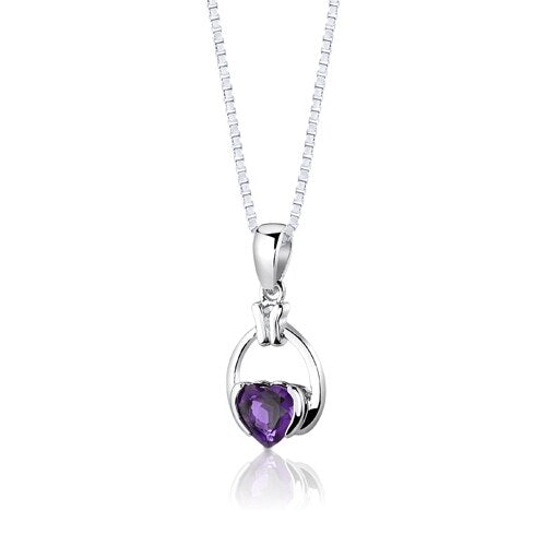 Amethyst Pendant Earrings Set Sterling Silver Heart 1.75 Carats