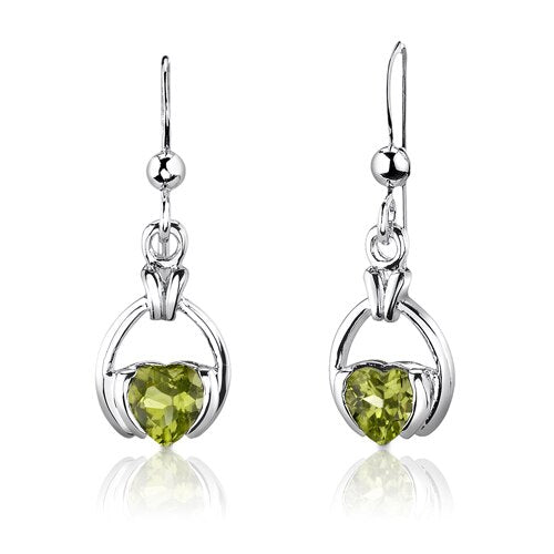 Peridot Pendant Earrings Set Sterling Silver Heart 1.75 Carats