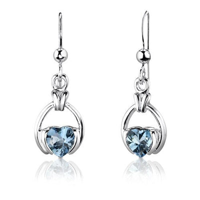 Swiss Blue Topaz Pendant Earrings Set Sterling Silver Heart