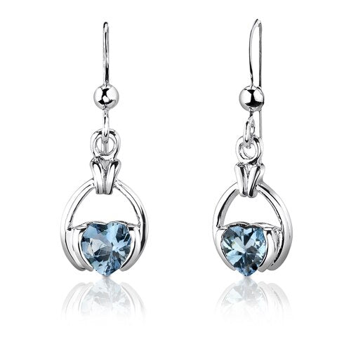 Swiss Blue Topaz Pendant Earrings Set Sterling Silver Heart