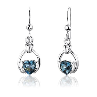 London Blue Topaz Pendant Earrings Set Sterling Silver Heart