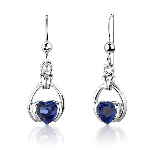 Blue Sapphire Pendant Earrings Set Sterling Silver Heart