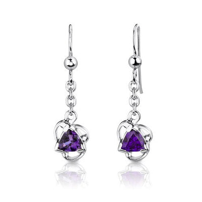 Amethyst Pendant Earrings Set Sterling Silver Trillion 1.5 cts