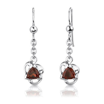 Garnet Pendant Earrings Set Sterling Silver Trillion 2 Carats