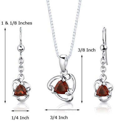 Garnet Pendant Earrings Set Sterling Silver Trillion 2 Carats