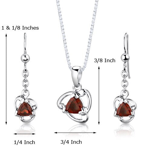 Garnet Pendant Earrings Set Sterling Silver Trillion 2 Carats