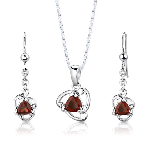 Garnet Pendant Earrings Set Sterling Silver Trillion 2 Carats