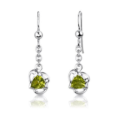 Peridot Pendant Earrings Set Sterling Silver Trillion 2.5 cts