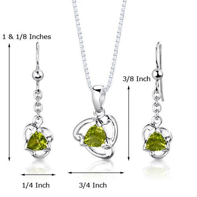 Peridot Pendant Earrings Set Sterling Silver Trillion 2.5 cts