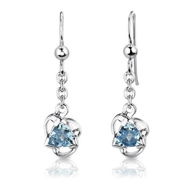 Swiss Blue Topaz Pendant Earrings Set Sterling Silver Trillion