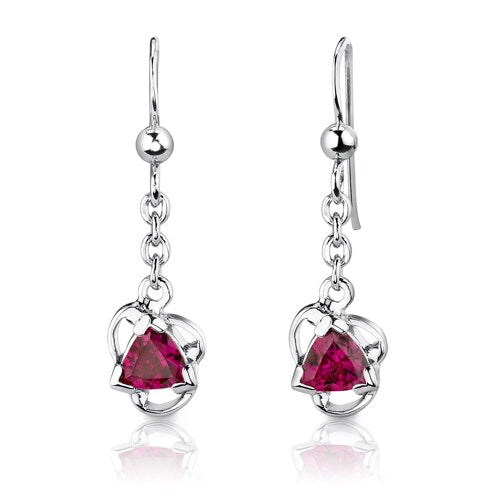 Ruby Pendant Earrings Set Sterling Silver Trillion 2.75 Carats