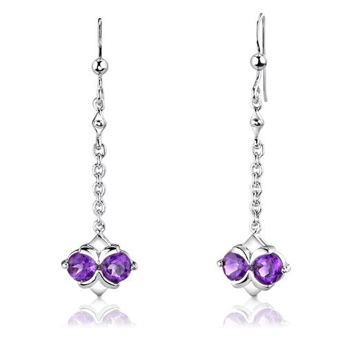 Amethyst Pendant Earrings Set Sterling Silver Round 3.25 Carats SS2986