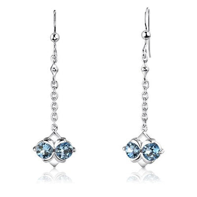 Swiss Blue Topaz Pendant Earrings Set Sterling Silver Round