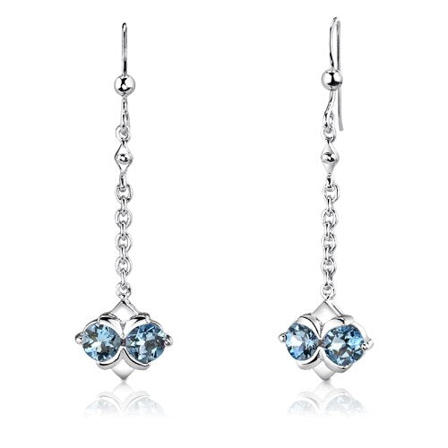 Swiss Blue Topaz Pendant Earrings Set Sterling Silver Round