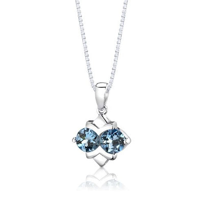 Swiss Blue Topaz Pendant Earrings Set Sterling Silver Round