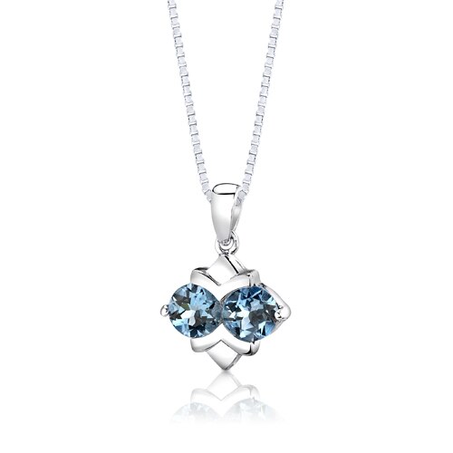 Swiss Blue Topaz Pendant Earrings Set Sterling Silver Round