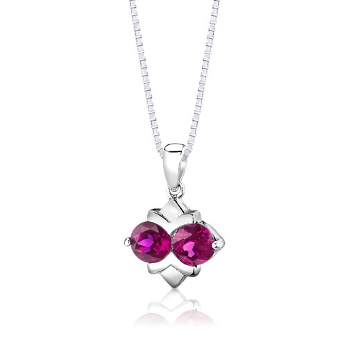 Ruby Pendant Earrings Set Sterling Silver Round Shape 4 Carats