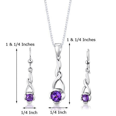 Amethyst Pendant Earrings Set Sterling Silver Round 1.75 Carats