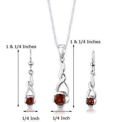 Garnet Pendant Earrings Set Sterling Silver Round 2.25 Carats