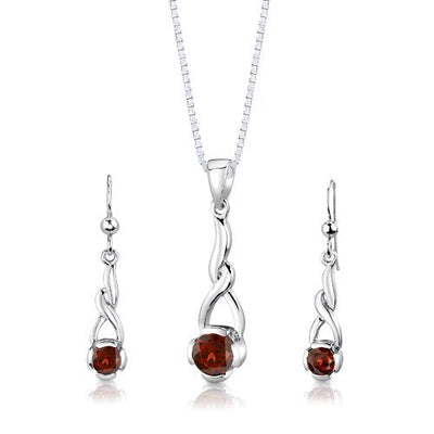 Garnet Pendant Earrings Set Sterling Silver Round 2.25 Carats