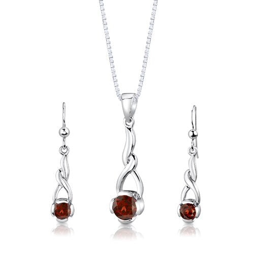 Garnet Pendant Earrings Set Sterling Silver Round 2.25 Carats