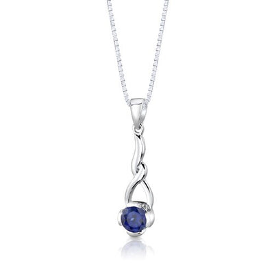 Blue Sapphire Pendant Earrings Set Sterling Silver Round