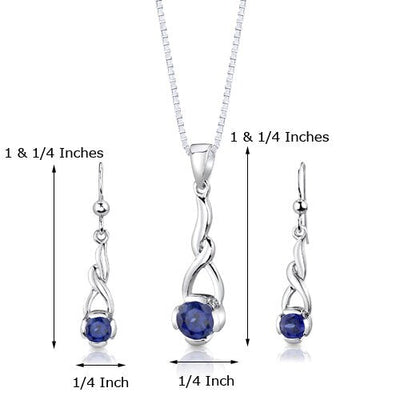 Blue Sapphire Pendant Earrings Set Sterling Silver Round