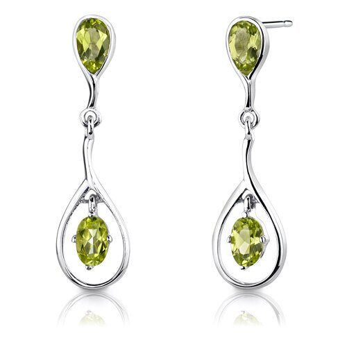 Peridot Pendant Earrings Set Sterling Silver Oval Shape 3.5 cts