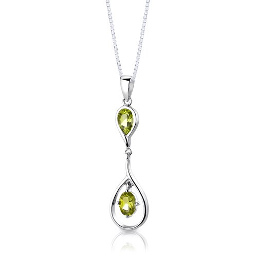 Peridot Pendant Earrings Set Sterling Silver Oval Shape 3.5 cts