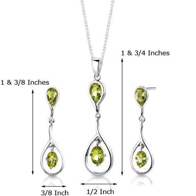 Peridot Pendant Earrings Set Sterling Silver Oval Shape 3.5 cts