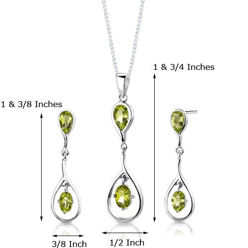 Peridot Pendant Earrings Set Sterling Silver Oval Shape 3.5 cts