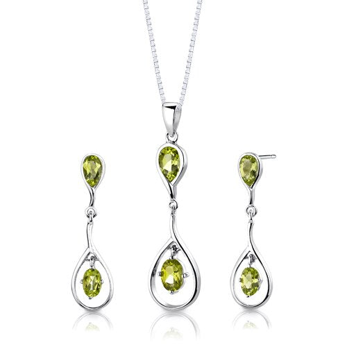 Peridot Pendant Earrings Set Sterling Silver Oval Shape 3.5 cts