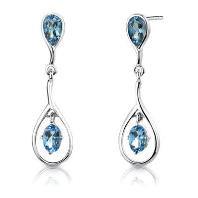 Swiss Blue Topaz Pendant Earrings Set Sterling Silver Oval