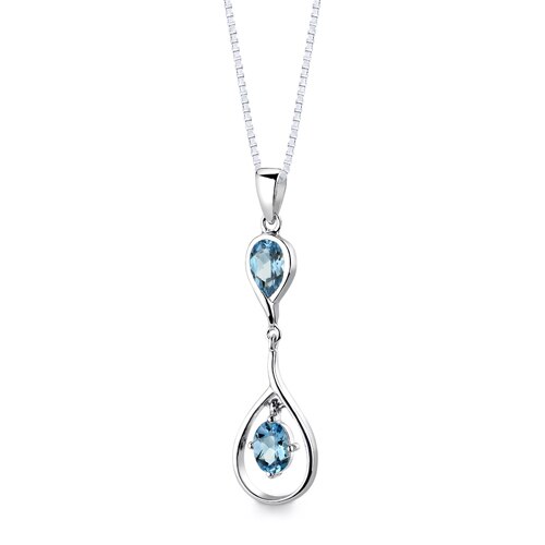 Swiss Blue Topaz Pendant Earrings Set Sterling Silver Oval