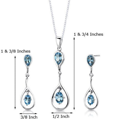 Swiss Blue Topaz Pendant Earrings Set Sterling Silver Oval