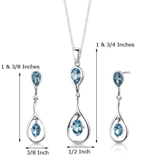 Swiss Blue Topaz Pendant Earrings Set Sterling Silver Oval