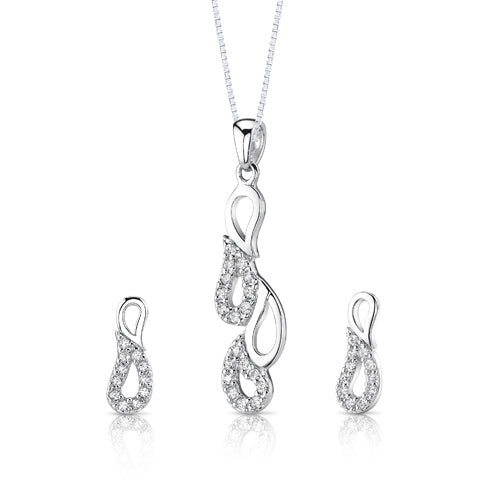 Sterling Silver Pendant Earrings Set with Cubic Zirconia