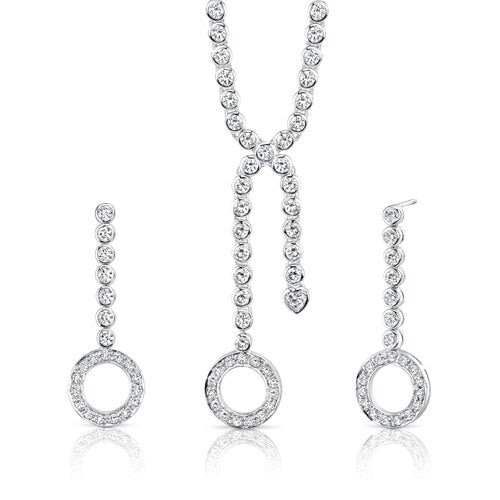 Cubic Zirconia Lariat Pendant Earrings Set Sterling Silver Round Shape 2 carats