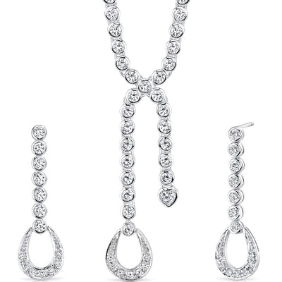 Cubic Zirconia Tennis Style Pendant Earrings Set Sterling Silver