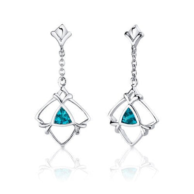 Swiss Blue Topaz Pendant Earrings Set Sterling Silver Trillion