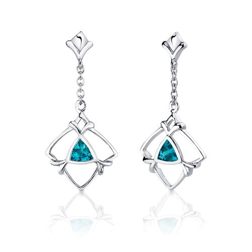 Swiss Blue Topaz Pendant Earrings Set Sterling Silver Trillion