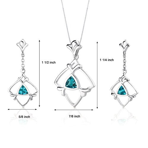 Swiss Blue Topaz Pendant Earrings Set Sterling Silver Trillion