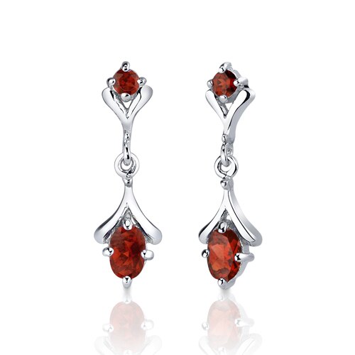 Garnet Pendant Earrings Set Sterling Silver Oval Shape 2.75 cts