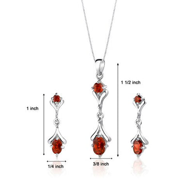 Garnet Pendant Earrings Set Sterling Silver Oval Shape 2.75 cts