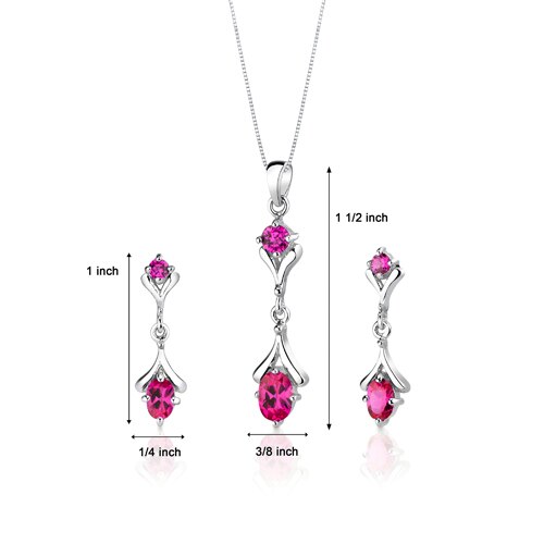 Ruby Pendant Earrings Set Sterling Silver Round Shape 2.75 cts