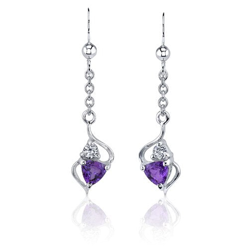 Amethyst Pendant Earrings Set Sterling Silver Trillion 1.5 cts