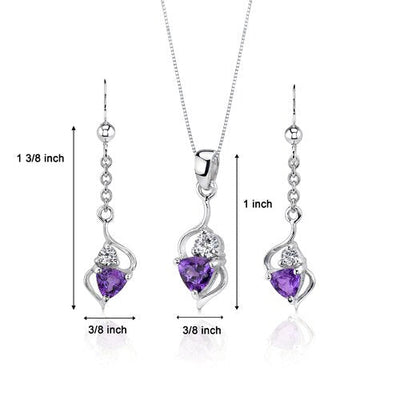 Amethyst Pendant Earrings Set Sterling Silver Trillion 1.5 cts