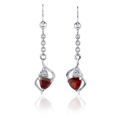 Garnet Pendant Earrings Set Sterling Silver Trillion 2.25 cts